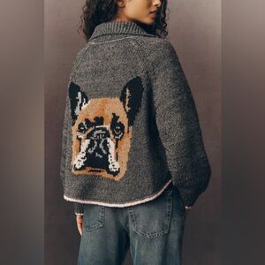 Anthropologie The Jesse Dog Icon Cardigan Sweater by Pilcro French bulldog